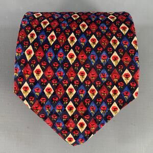 UNGARO Black Red Abstract Floral Silk Tie